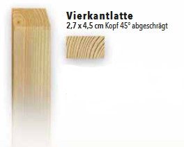 Vierkantlatte 2,7 x 4,5 x 100 mm gehobelt, 200 Stück